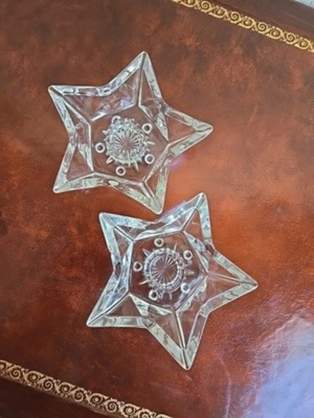 Glass Star Candle Stick Holder, Vintage Candle Holder - Set Of 2